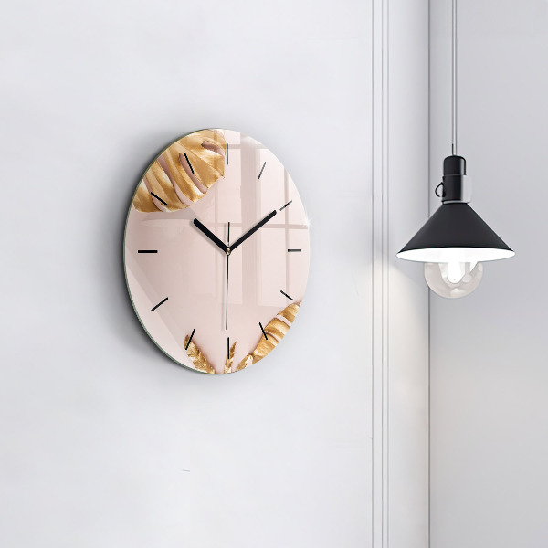 Reloj de pared redondo Hojas tropicales doradas