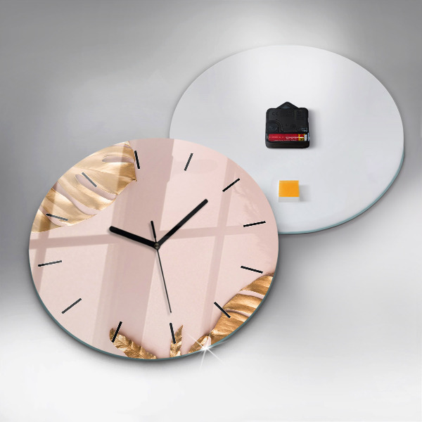 Reloj de pared redondo Hojas tropicales doradas
