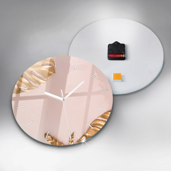 Reloj de pared redondo Hojas tropicales doradas