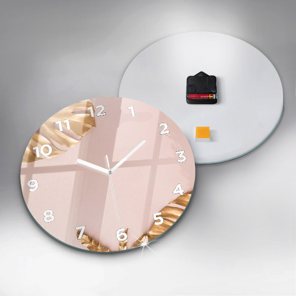 Reloj de pared redondo Hojas tropicales doradas