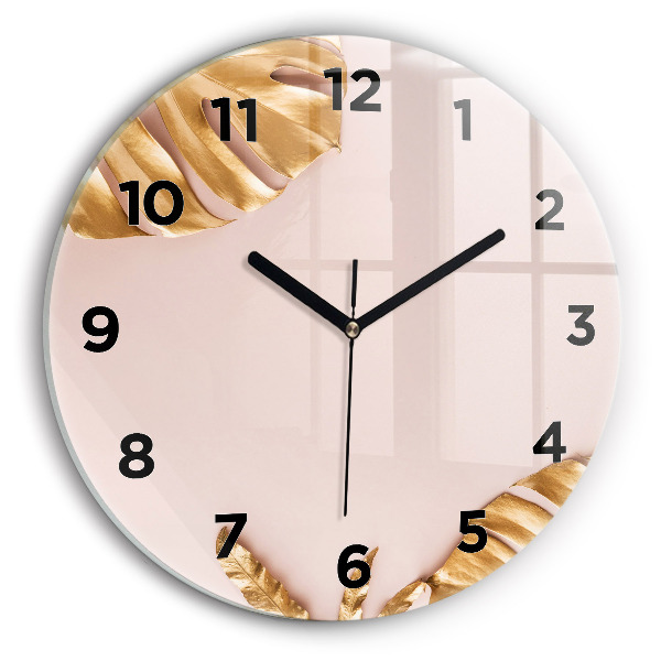Reloj de pared redondo Hojas tropicales doradas