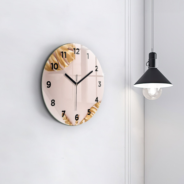 Reloj de pared redondo Hojas tropicales doradas