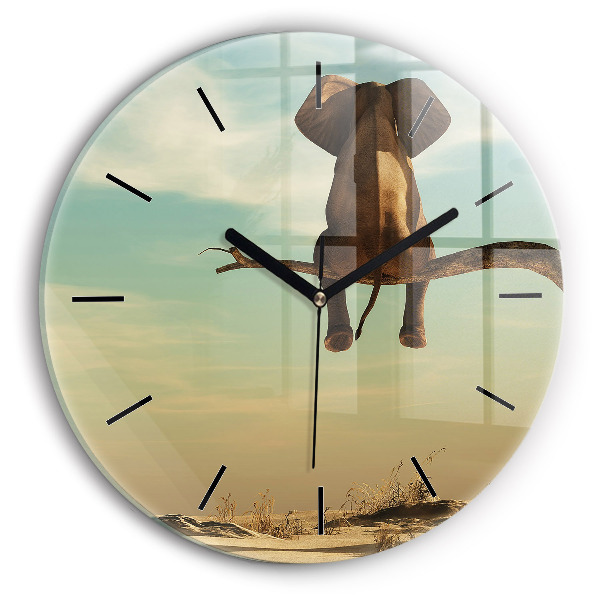 Reloj de cristal redondo Elefante en un árbol