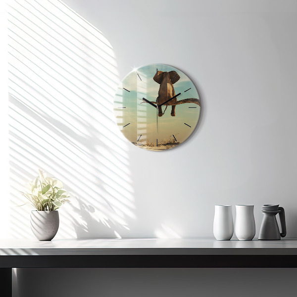 Reloj de cristal redondo Elefante en un árbol