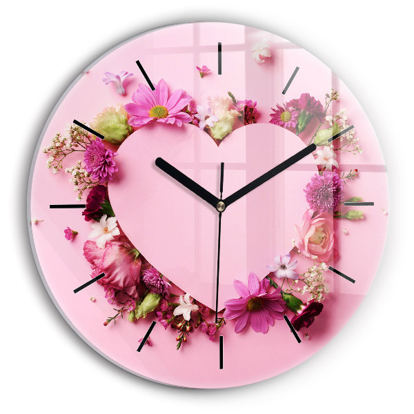 Reloj de pared redondo Corazón de flores
