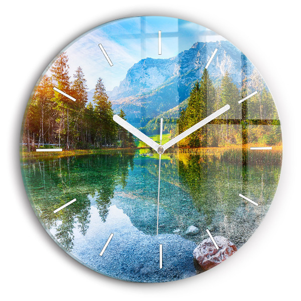 Reloj de cristal redondo Río montañas Paisaje