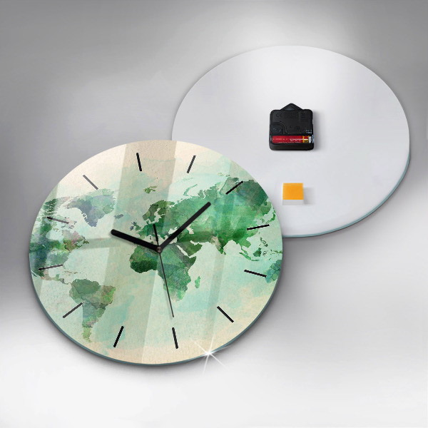 Reloj redondo pared Mapa del mundo en acuarela