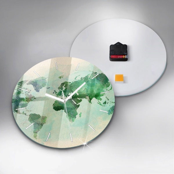 Reloj redondo pared Mapa del mundo en acuarela