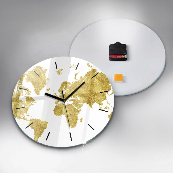 Reloj de pared redondo Mapamundi dorado
