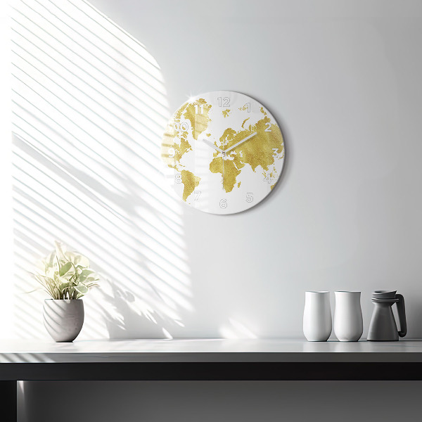 Reloj de pared redondo Mapamundi dorado