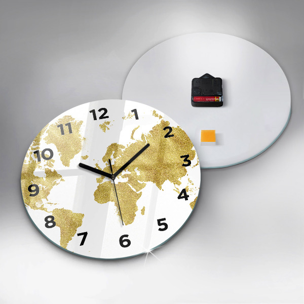 Reloj de pared redondo Mapamundi dorado