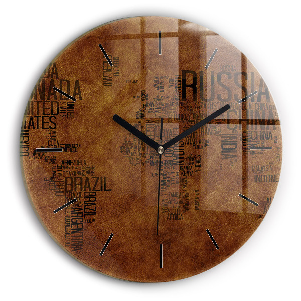 Reloj redondo pared Mapa con nombres de países