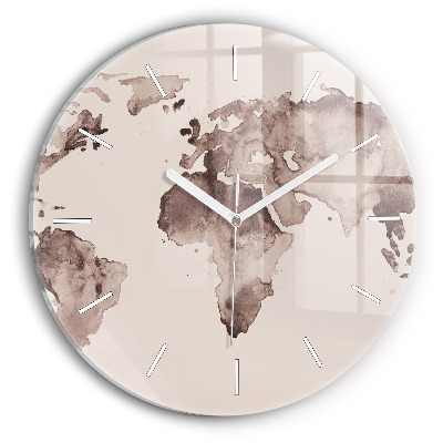 Reloj de pared redondo Mapa del mundo en acuarela