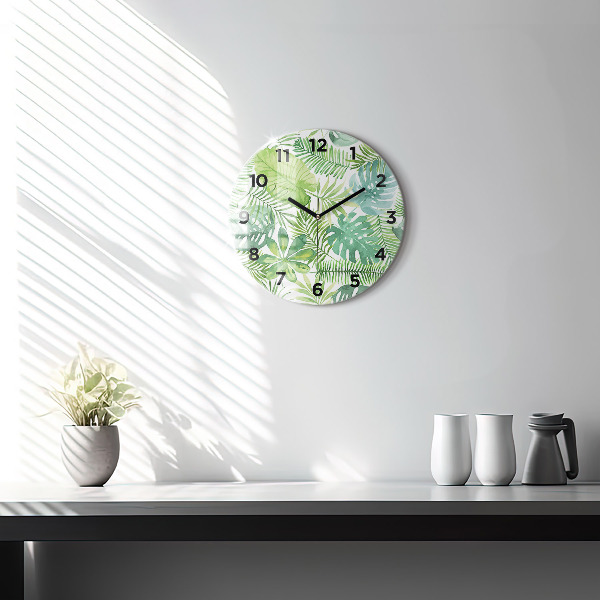 Reloj redondo pared Hojas verdes
