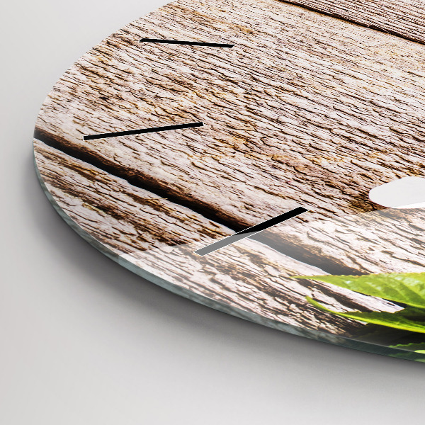 Reloj redondo pared Flores sobre madera