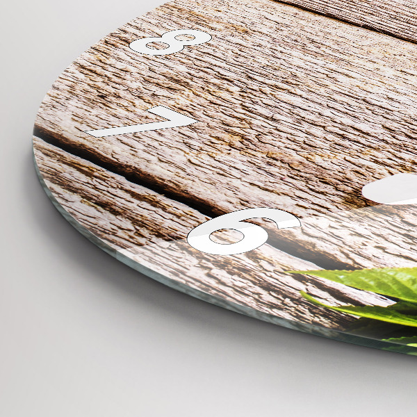 Reloj redondo pared Flores sobre madera