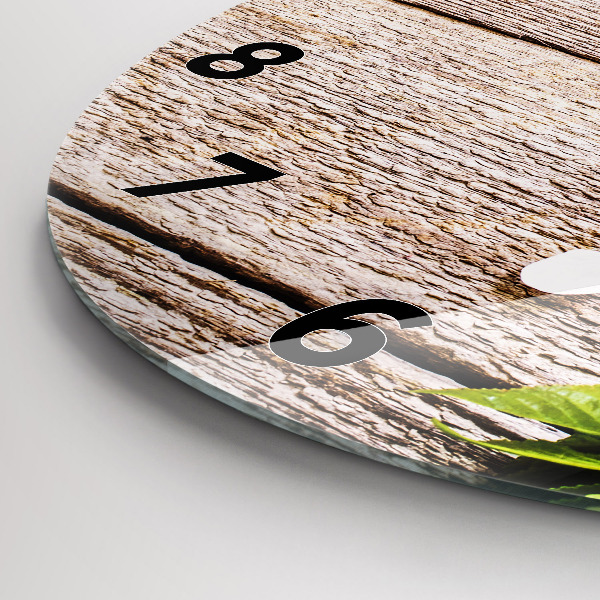 Reloj redondo pared Flores sobre madera