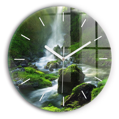 Reloj de cristal redondo Cascada y rocas
