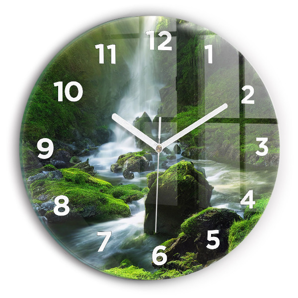 Reloj de cristal redondo Cascada y rocas
