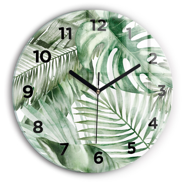 Reloj de cristal redondo Hojas de planta pintadas