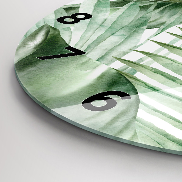 Reloj de cristal redondo Hojas de planta pintadas