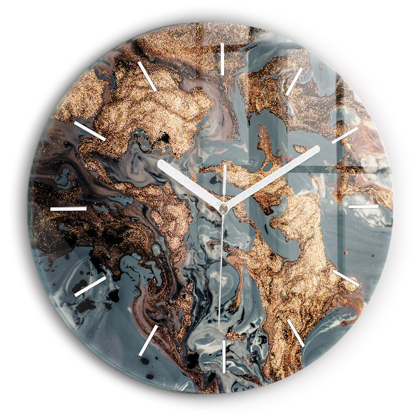 Reloj de pared redondo Abstracción mármol dorado