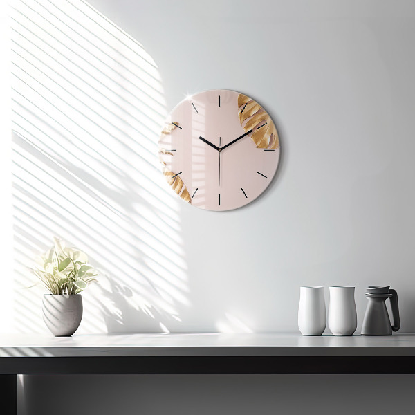 Reloj de cristal redondo Hojas tropicales doradas