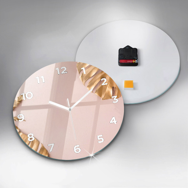 Reloj de cristal redondo Hojas tropicales doradas