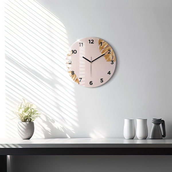 Reloj de cristal redondo Hojas tropicales doradas