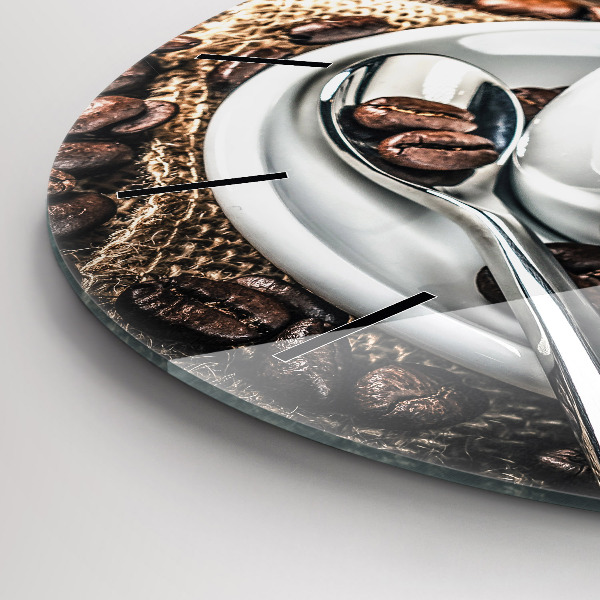 Reloj de cristal redondo Taza y granos de café