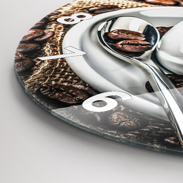 Reloj de cristal redondo Taza y granos de café