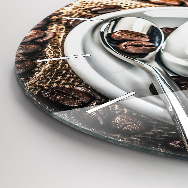 Reloj de cristal redondo Taza y granos de café