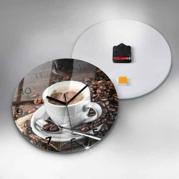 Reloj de cristal redondo Taza y granos de café