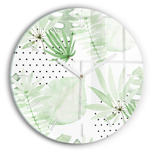 Reloj de cristal redondo Hojas verdes