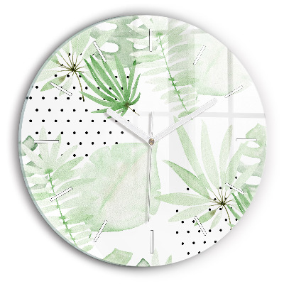 Reloj de cristal redondo Hojas verdes