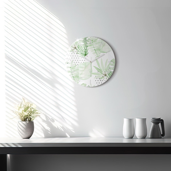 Reloj de cristal redondo Hojas verdes