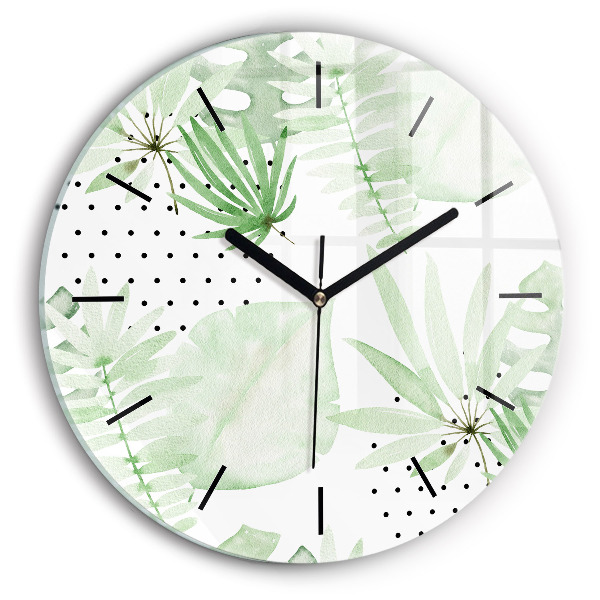 Reloj de cristal redondo Hojas verdes
