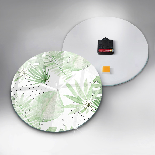 Reloj de cristal redondo Hojas verdes