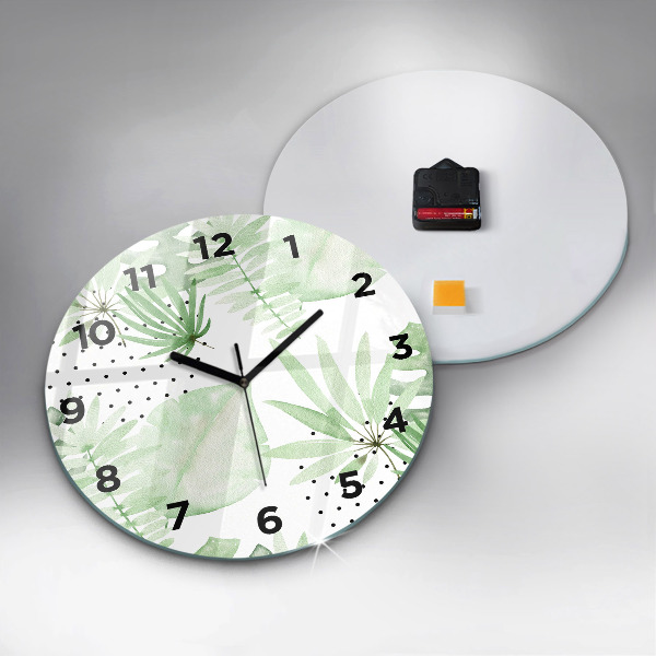 Reloj de cristal redondo Hojas verdes