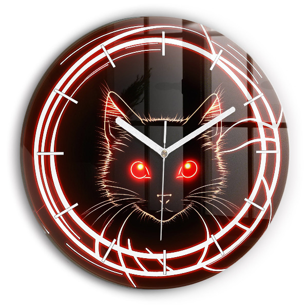 Reloj de cristal redondo Gato con ojos rojos
