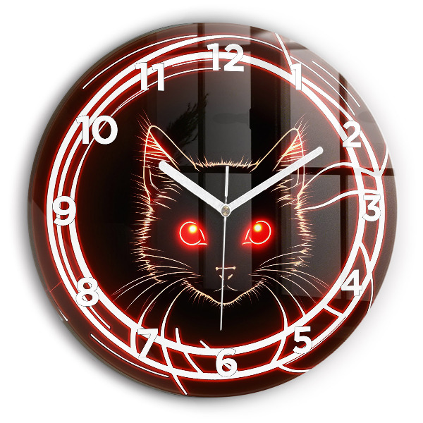 Reloj de cristal redondo Gato con ojos rojos