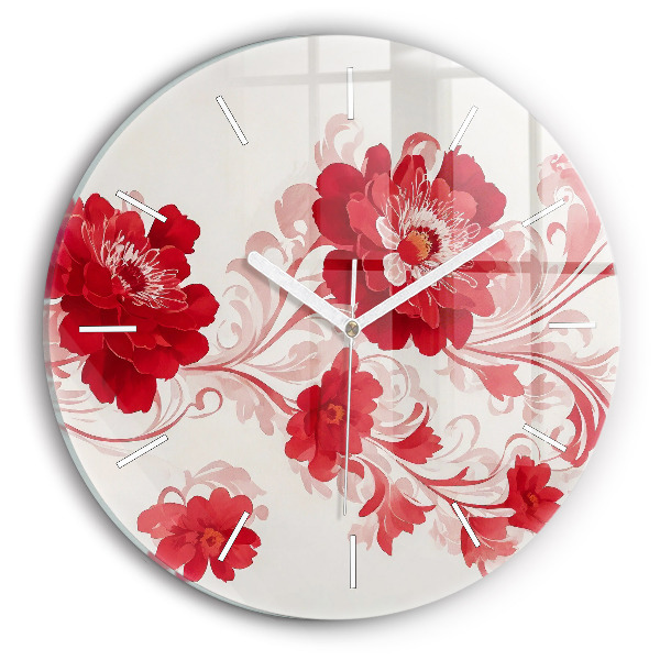 Reloj de pared redondo Flores rojas