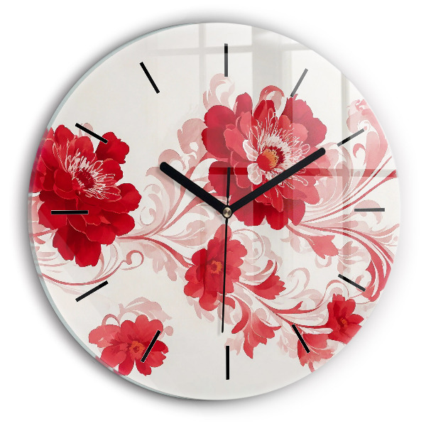 Reloj de pared redondo Flores rojas