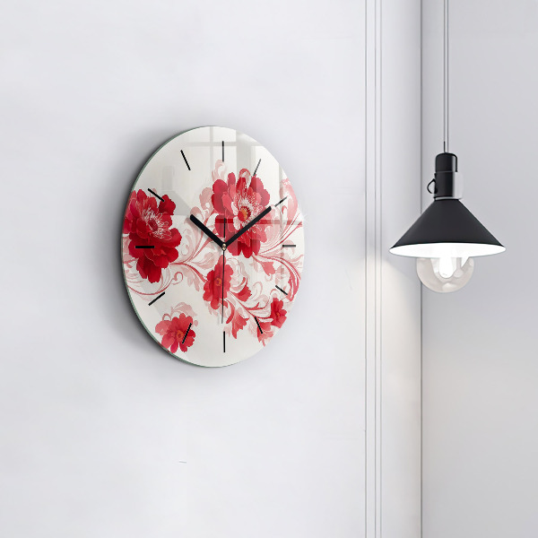 Reloj de pared redondo Flores rojas