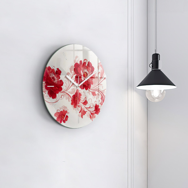 Reloj de pared redondo Flores rojas
