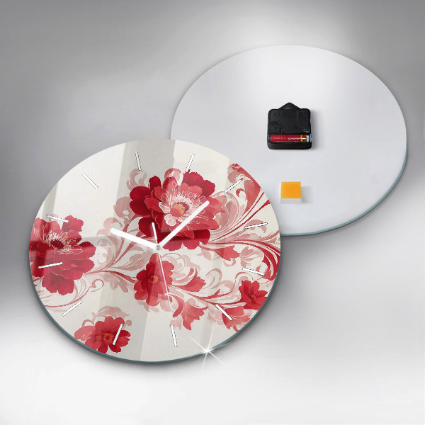 Reloj de pared redondo Flores rojas