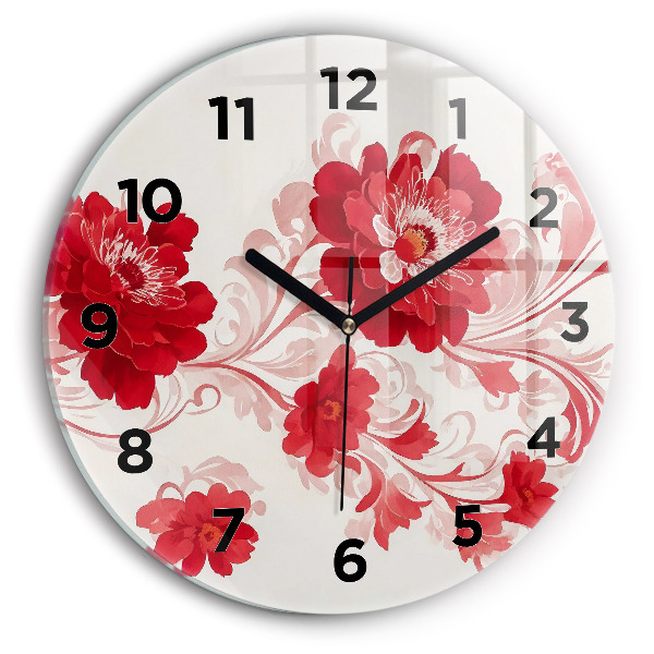 Reloj de pared redondo Flores rojas