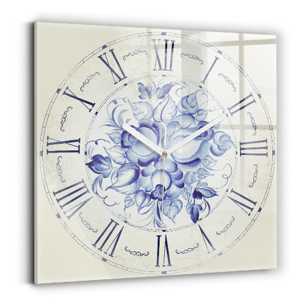 Reloj de pared cuadrado Flores azules