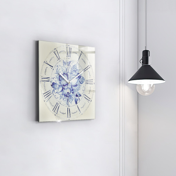 Reloj de pared cuadrado Flores azules