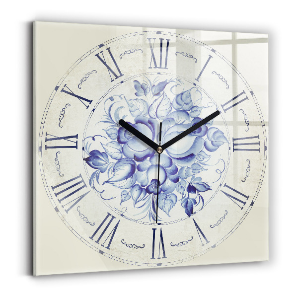 Reloj de pared cuadrado Flores azules